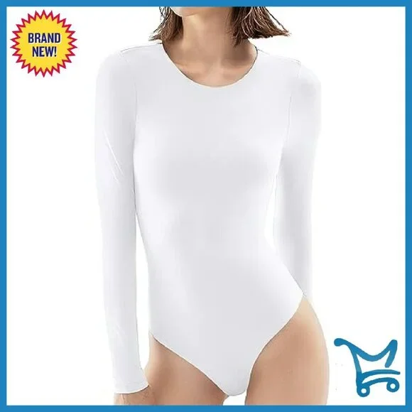 Long Sleeve Crew Neck Bodysuit Second-Skin Fit Snap Closure - Picture 2 of 7